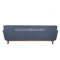 Canapea din material textil Midcentury cu 3 locuri cu cadru din lemn